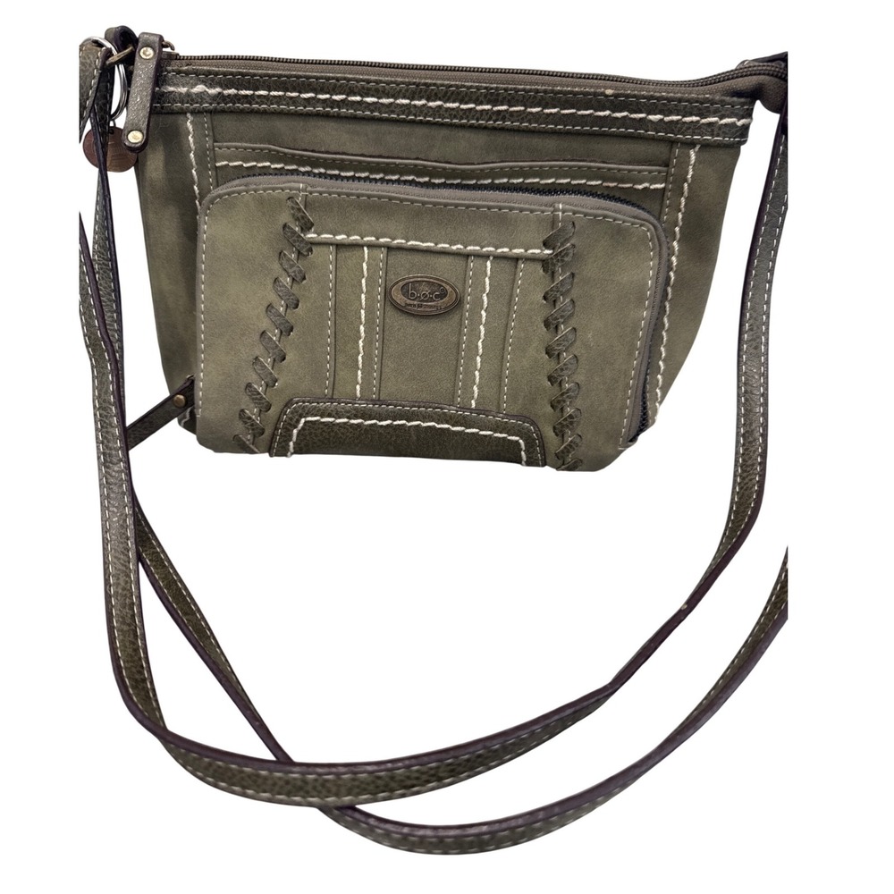 B.O.C Born‎ Concept olive green faux leather purse whipstitch work crossbody bag